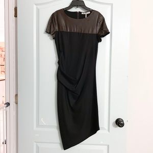 Halston Heritage wool and leather midi dress, 4